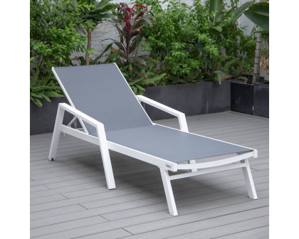 LeisureMod Marlin Patio Chaise Lounge Chair With Armrests In Black Aluminum Frame