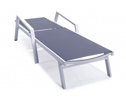 LeisureMod Marlin Patio Chaise Lounge Chair With Armrests In White Aluminum Frame - Dark Gray