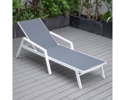 LeisureMod Marlin Patio Chaise Lounge Chair With Armrests In White Aluminum Frame - Dark Gray