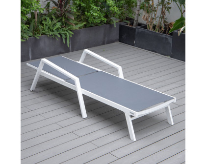 LeisureMod Marlin Patio Chaise Lounge Chair With Armrests In White Aluminum Frame - Dark Gray