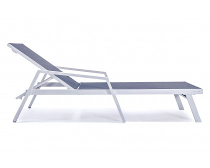 LeisureMod Marlin Patio Chaise Lounge Chair With Armrests In White Aluminum Frame - Dark Gray