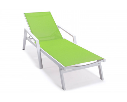 LeisureMod Marlin Patio Chaise Lounge Chair With Armrests In Black Aluminum Frame