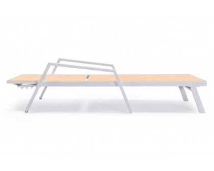 LeisureMod Marlin Patio Chaise Lounge Chair With Armrests In White Aluminum Frame - Light Brown