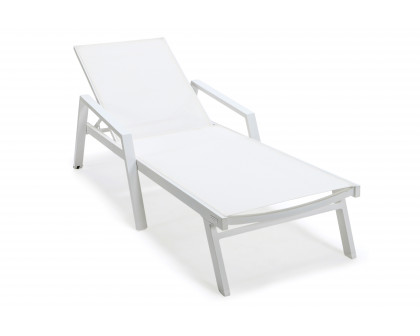 LeisureMod Marlin Patio Chaise Lounge Chair With Armrests In Black Aluminum Frame