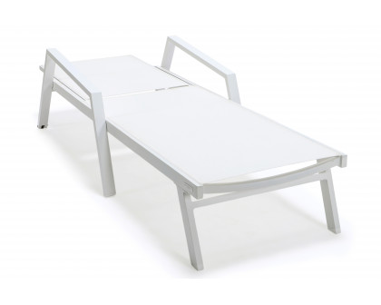 LeisureMod Marlin Patio Chaise Lounge Chair With Armrests In White Aluminum Frame - White