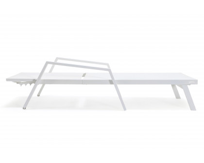 LeisureMod Marlin Patio Chaise Lounge Chair With Armrests In White Aluminum Frame - White