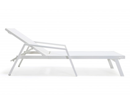 LeisureMod Marlin Patio Chaise Lounge Chair With Armrests In White Aluminum Frame - White