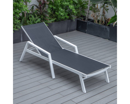 LeisureMod Marlin Modern White Aluminum Outdoor Chaise Lounge Chair With Arms and Square Fire Pit Side Table for Patio - Black