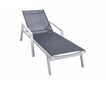 LeisureMod Marlin Modern White Aluminum Outdoor Chaise Lounge Chair With Arms and Square Fire Pit Side Table for Patio - Black