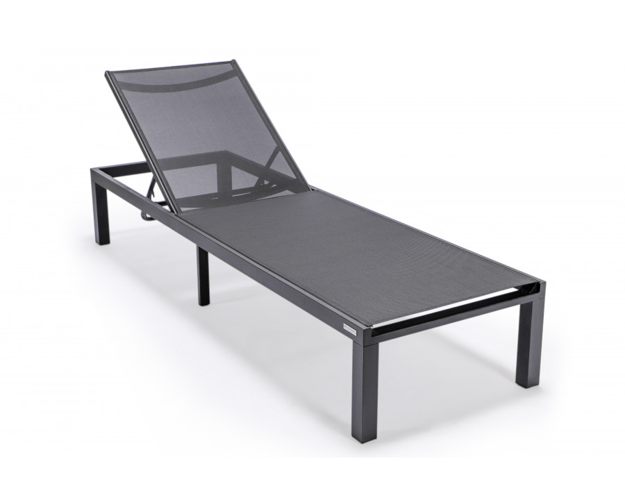 LeisureMod Marlin Patio Chaise Lounge Chair With Black Aluminum Frame - Black