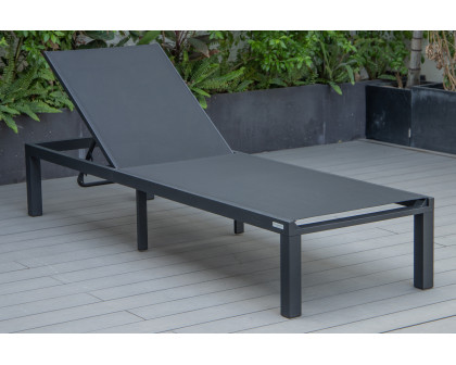 LeisureMod Marlin Patio Chaise Lounge Chair With Black Aluminum Frame - Black