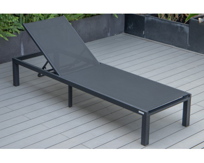 LeisureMod Marlin Patio Chaise Lounge Chair With Black Aluminum Frame - Black