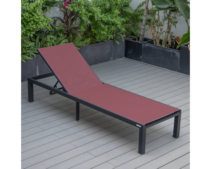 LeisureMod Marlin Patio Chaise Lounge Chair With Black Aluminum Frame - Burgundy