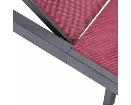 LeisureMod Marlin Patio Chaise Lounge Chair With Black Aluminum Frame - Burgundy