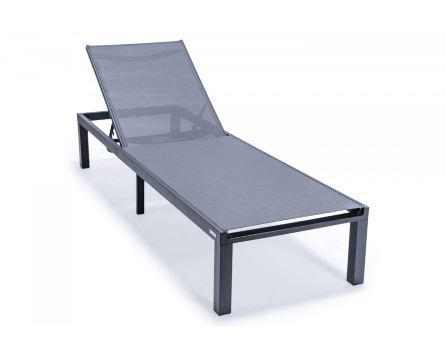 LeisureMod Marlin Patio Chaise Lounge Chair With Black Aluminum Frame - Dark Gray