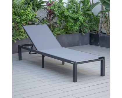 LeisureMod Marlin Patio Chaise Lounge Chair With Black Aluminum Frame - Dark Gray