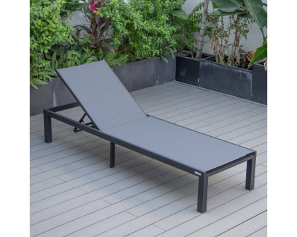 LeisureMod Marlin Patio Chaise Lounge Chair With Black Aluminum Frame - Dark Gray