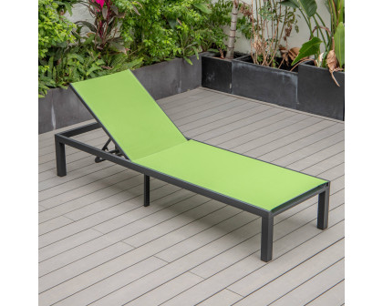 LeisureMod Marlin Patio Chaise Lounge Chair With Black Aluminum Frame - Green