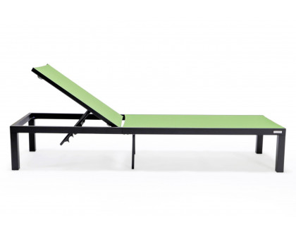 LeisureMod Marlin Patio Chaise Lounge Chair With Black Aluminum Frame - Green