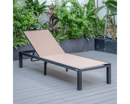 LeisureMod Marlin Patio Chaise Lounge Chair With Black Aluminum Frame - Light Brown