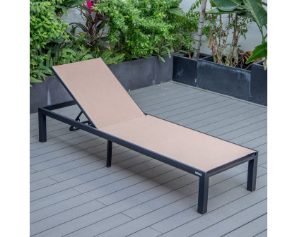 LeisureMod Marlin Patio Chaise Lounge Chair With Black Aluminum Frame - Light Brown