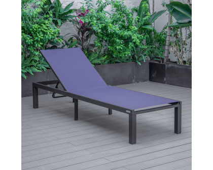 LeisureMod Marlin Patio Chaise Lounge Chair With Black Aluminum Frame - Navy Blue