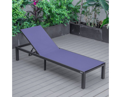 LeisureMod Marlin Patio Chaise Lounge Chair With Black Aluminum Frame - Navy Blue