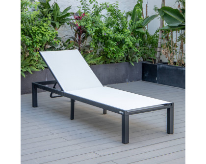 LeisureMod Marlin Patio Chaise Lounge Chair With Black Aluminum Frame - White