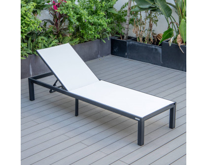 LeisureMod Marlin Patio Chaise Lounge Chair With Black Aluminum Frame - White