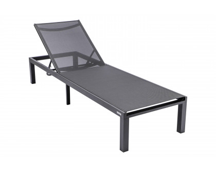 LeisureMod Marlin Modern Black Aluminum Outdoor Chaise Lounge Chair With Square Fire Pit Side Table Set of 2 - Black