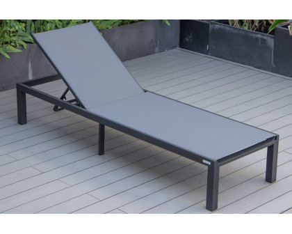 LeisureMod Marlin Modern Black Aluminum Outdoor Patio Chaise Lounge Chair with Square Fire Pit Side Table - Dark Gray