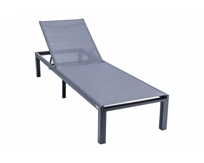 LeisureMod Marlin Modern Black Aluminum Outdoor Patio Chaise Lounge Chair with Square Fire Pit Side Table - Dark Gray