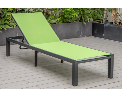 LeisureMod Marlin Modern Black Aluminum Outdoor Patio Chaise Lounge Chair with Square Fire Pit Side Table - Green