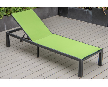 LeisureMod Marlin Modern Black Aluminum Outdoor Patio Chaise Lounge Chair with Square Fire Pit Side Table - Green