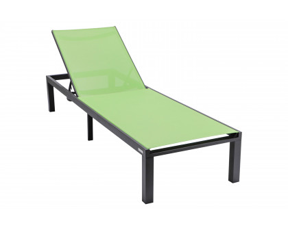 LeisureMod Marlin Modern Black Aluminum Outdoor Patio Chaise Lounge Chair with Square Fire Pit Side Table - Green