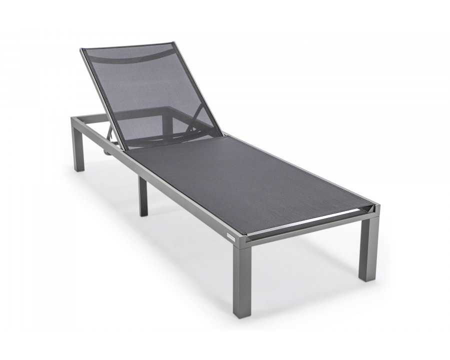 LeisureMod Marlin Patio Chaise Lounge Chair With Gray Aluminum Frame - Black