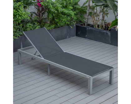 LeisureMod Marlin Patio Chaise Lounge Chair With Gray Aluminum Frame - Black