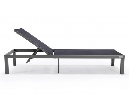 LeisureMod Marlin Patio Chaise Lounge Chair With Gray Aluminum Frame - Black