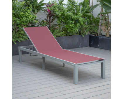 LeisureMod Marlin Patio Chaise Lounge Chair With Gray Aluminum Frame - Burgundy