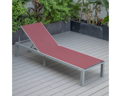 LeisureMod Marlin Patio Chaise Lounge Chair With Gray Aluminum Frame - Burgundy