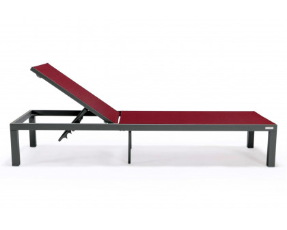 LeisureMod Marlin Patio Chaise Lounge Chair With Gray Aluminum Frame - Burgundy