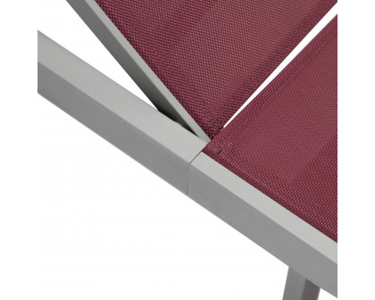 LeisureMod Marlin Patio Chaise Lounge Chair With Gray Aluminum Frame - Burgundy