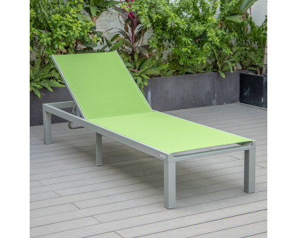 LeisureMod Marlin Patio Chaise Lounge Chair With Gray Aluminum Frame - Green