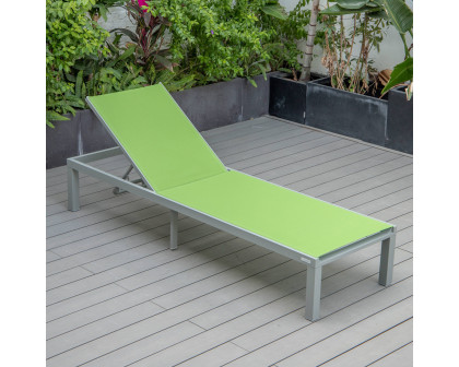 LeisureMod Marlin Patio Chaise Lounge Chair With Gray Aluminum Frame - Green