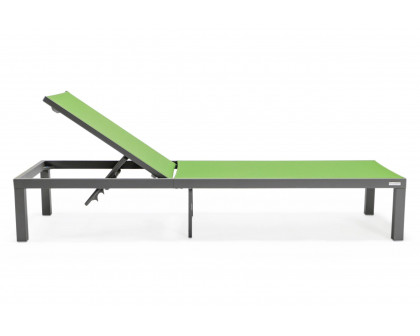 LeisureMod Marlin Patio Chaise Lounge Chair With Gray Aluminum Frame - Green