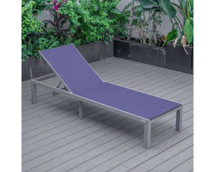 LeisureMod Marlin Patio Chaise Lounge Chair With Gray Aluminum Frame - Navy Blue