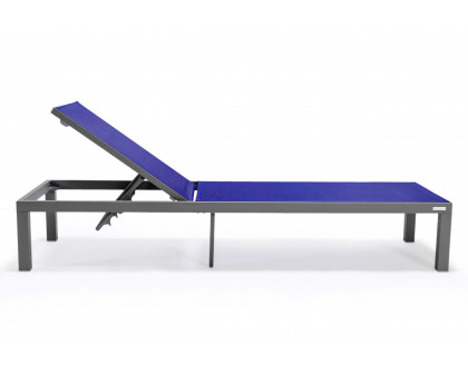 LeisureMod Marlin Patio Chaise Lounge Chair With Gray Aluminum Frame - Navy Blue