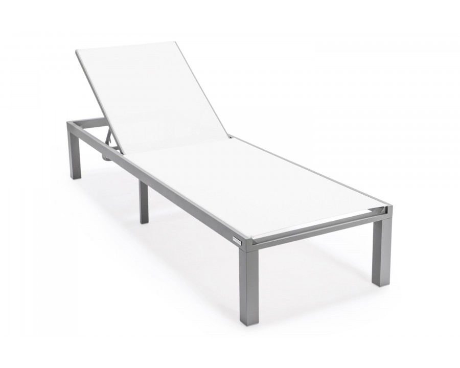 LeisureMod Marlin Patio Chaise Lounge Chair With Gray Aluminum Frame - White