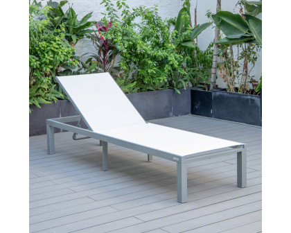 LeisureMod Marlin Patio Chaise Lounge Chair With Gray Aluminum Frame - White