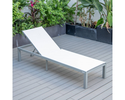 LeisureMod Marlin Patio Chaise Lounge Chair With Gray Aluminum Frame - White